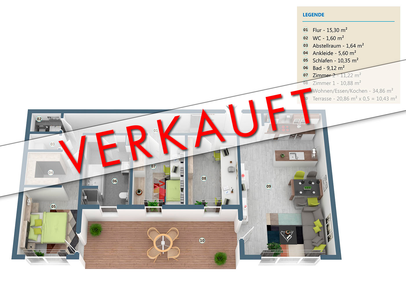 Bauprojekt "Gutenberg" | Wehr | Haus Lessing - Wohnung 02 | Aufteilung