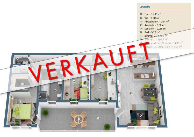 Bauprojekt "Gutenberg" | Wehr | Haus Lessing - Wohnung 08 | Aufteilung
