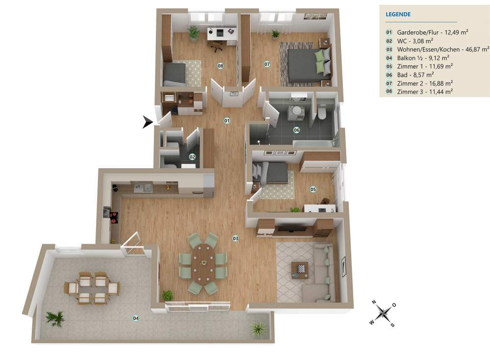 Neubauprojekt in Wehr - Öflingen |  •	4 Zimmerwohnung mit 117,73 m² | Trefzger Immobilien