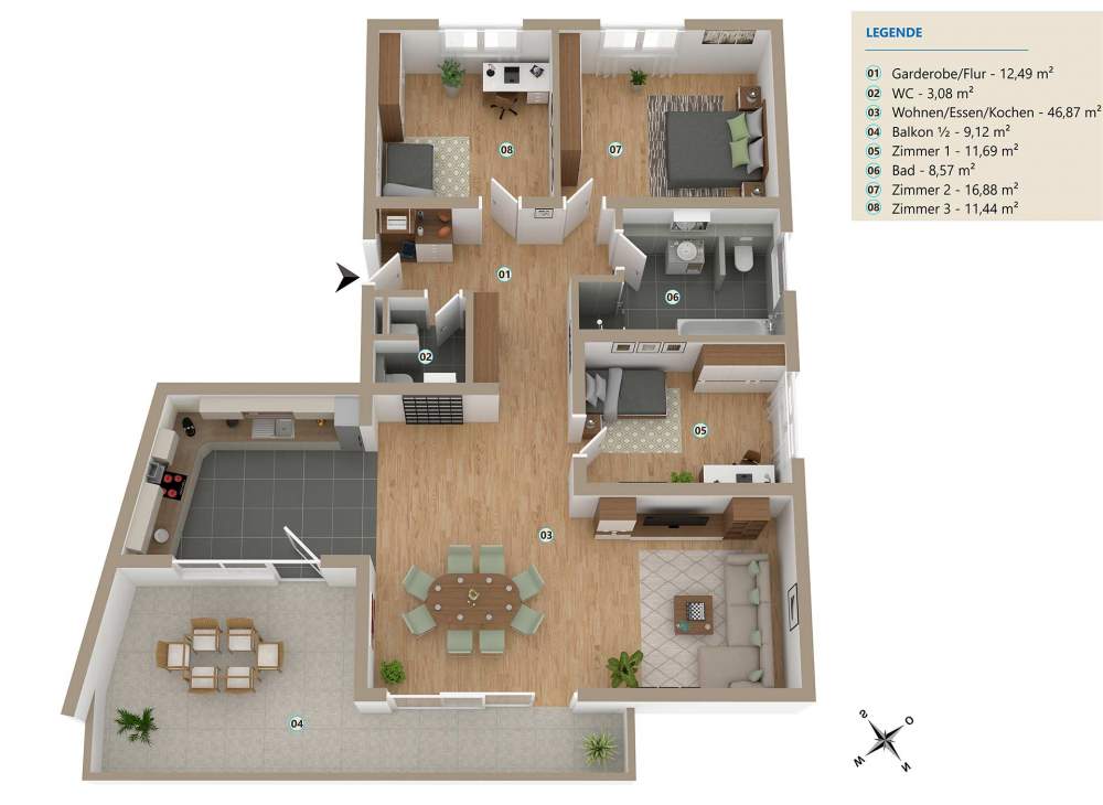 Neubauprojekt in Wehr - Öflingen |  •	4 Zimmerwohnung mit 124,28 m²  | Trefzger Immobilien